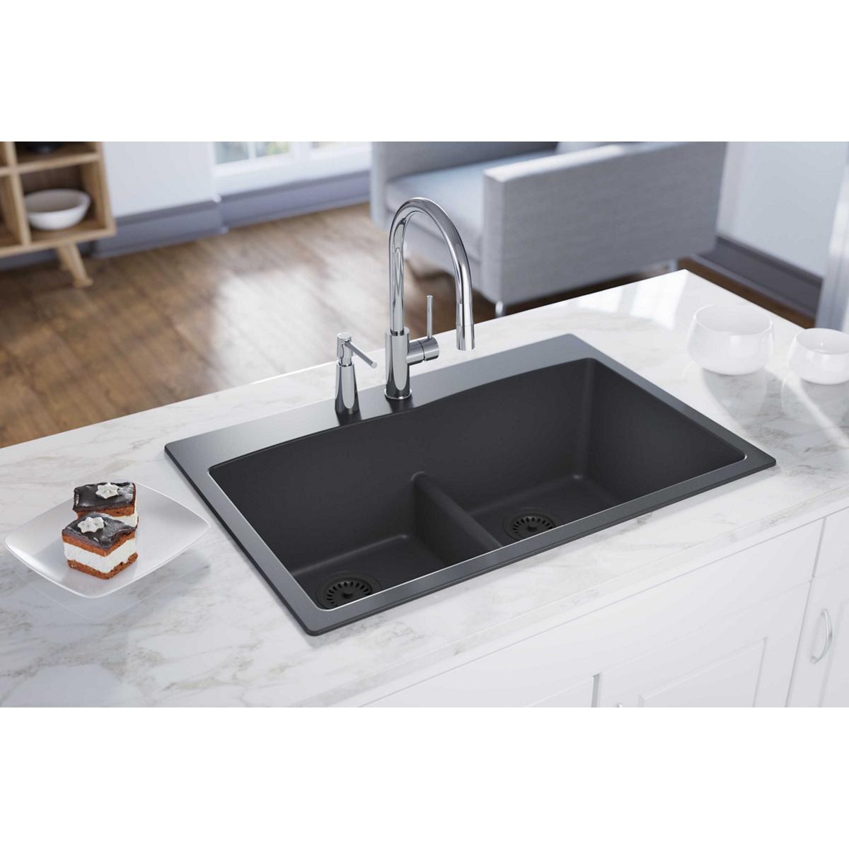Elkay Classic 33" Quartz Kitchen Sink, 50/50 Double Bowl, Dusk Gray, ELGDLB3322GY0 - The Sink Boutique