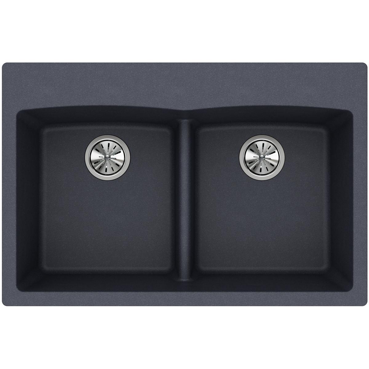 Elkay Classic 33" Quartz Kitchen Sink, 50/50 Double Bowl, Dusk Gray, ELGDLB3322GY0