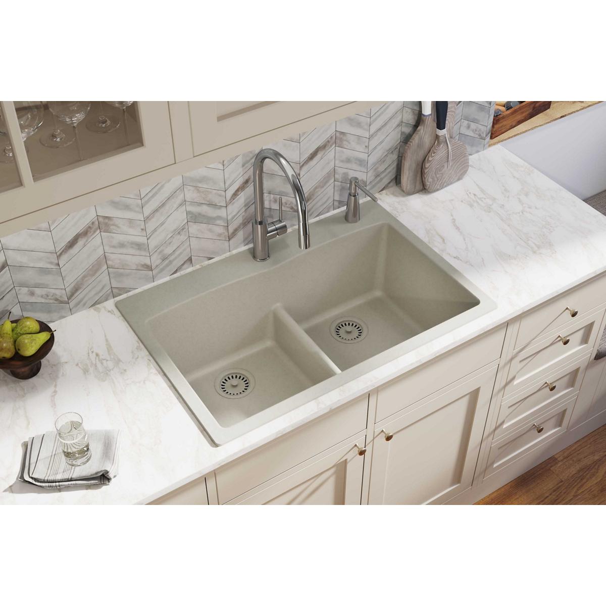 Alternate Image for Elkay Classic 33" Quartz Kitchen Sink, 50/50 Double Bowl, Putty, ELGDLB3322PT0