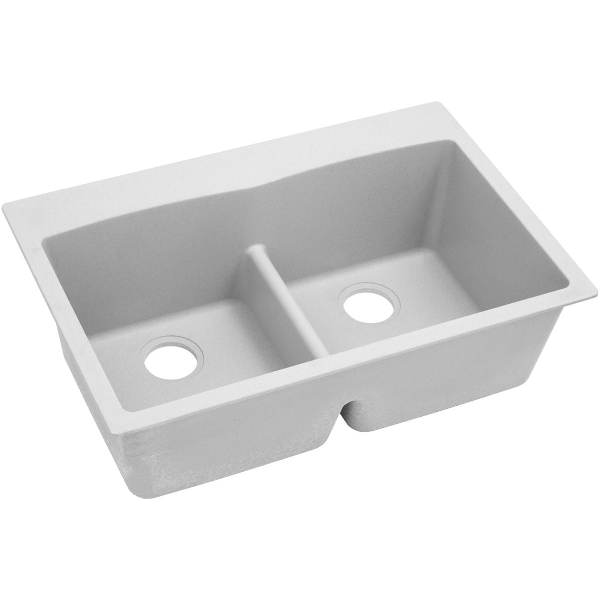 Alternate Image for Elkay Classic 33" Quartz Kitchen Sink, 50/50 Double Bowl, White, Pre-scored for up to 5 Faucet Hole, ELGDLB3322WH0