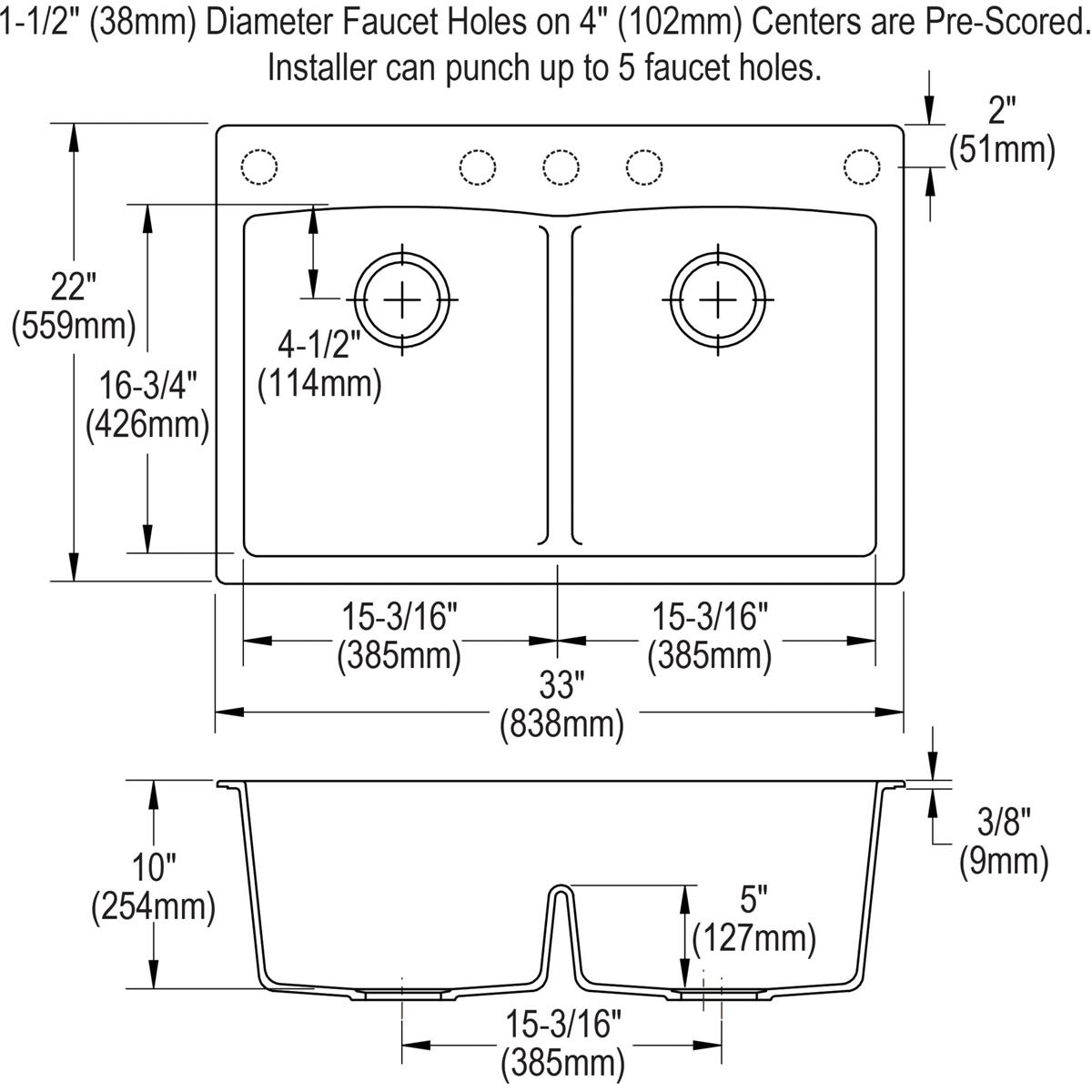 Alternate Image for Elkay Classic 33" Quartz Kitchen Sink, 50/50 Double Bowl, Dusk Gray, ELGDLB3322GY0