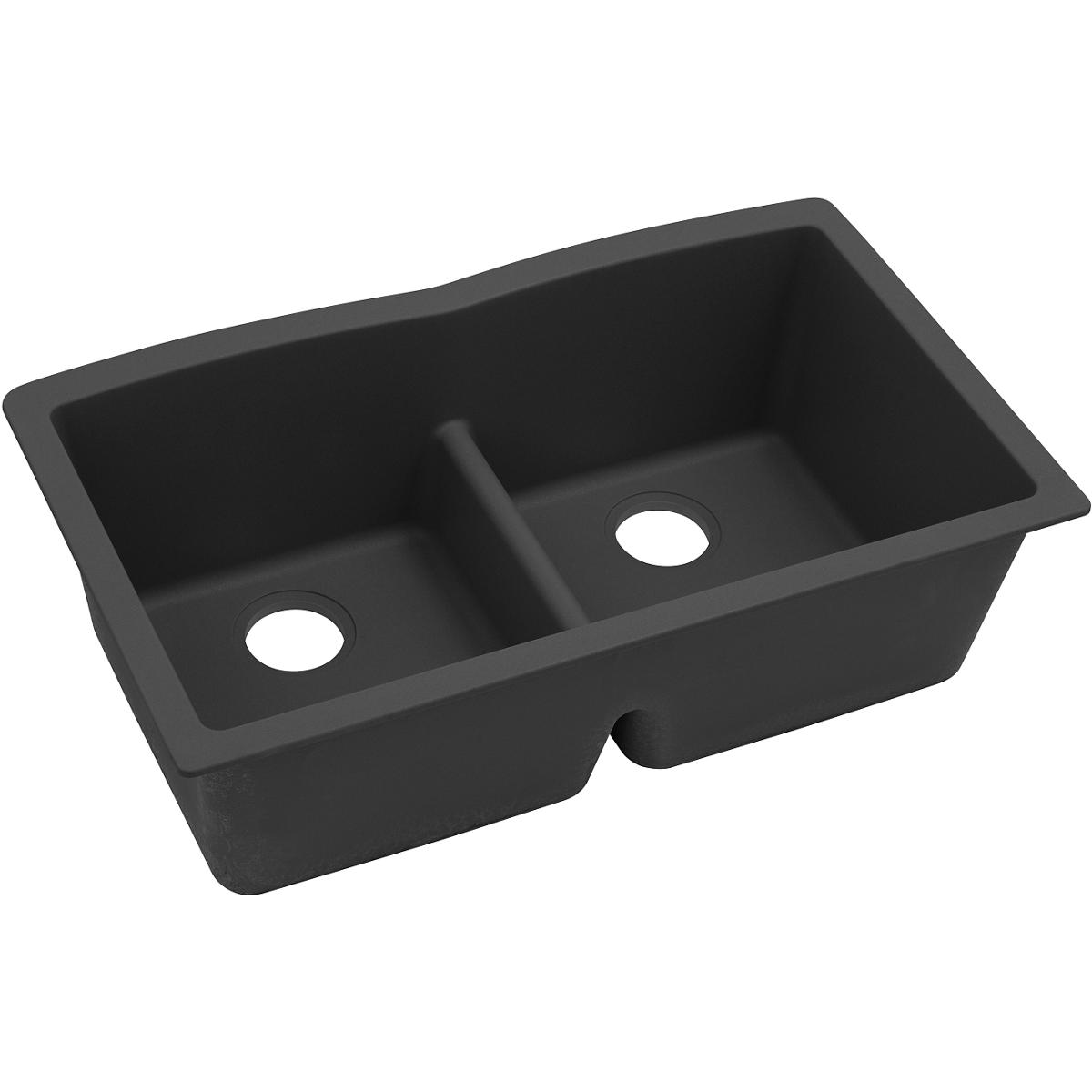 Alternate Image for Elkay Classic 33" Quartz Kitchen Sink, 50/50 Double Bowl, Black, ELGDULB3322BK0
