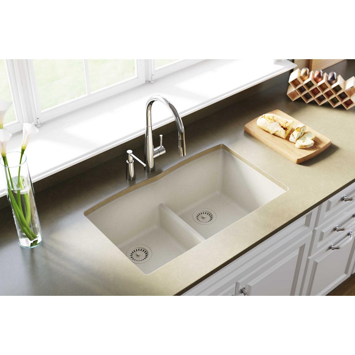 Alternate Image for Elkay Classic 33" Quartz Kitchen Sink, 50/50 Double Bowl, Bisque, ELGDULB3322BQ0