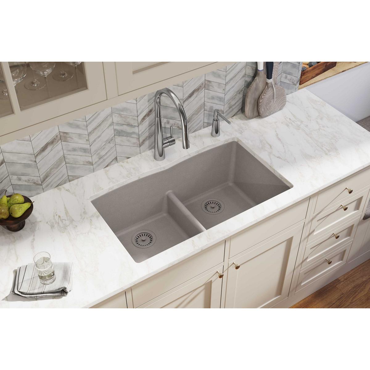 Alternate Image for Elkay Classic 33" Quartz Kitchen Sink, 50/50 Double Bowl, Greige, ELGDULB3322GR0