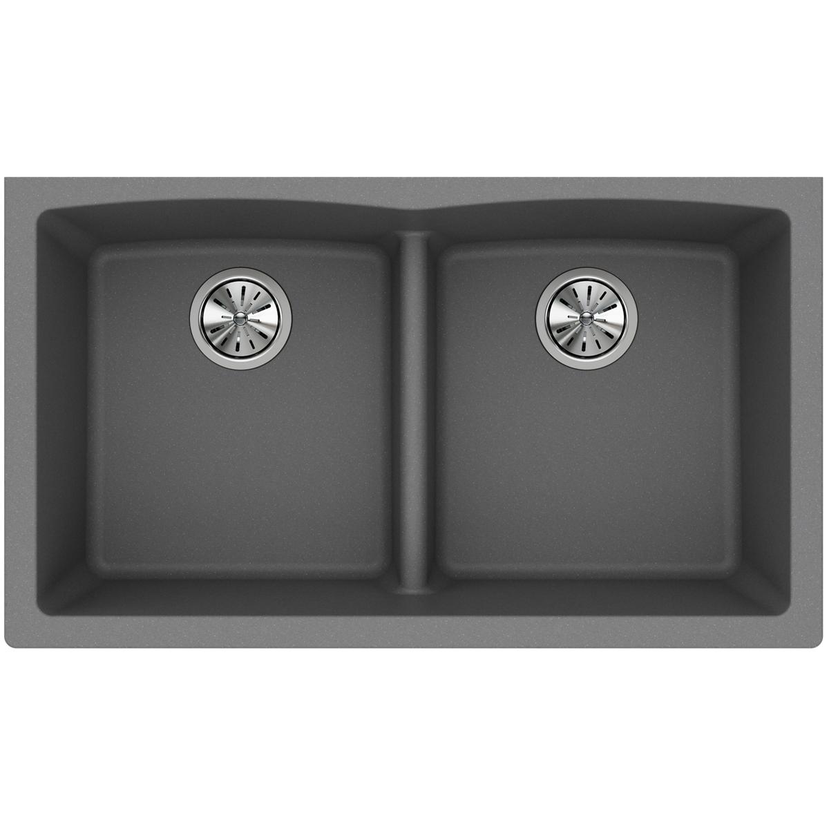Elkay Classic 33" Quartz Kitchen Sink, 50/50 Double Bowl, Greystone, ELGDULB3322GS0