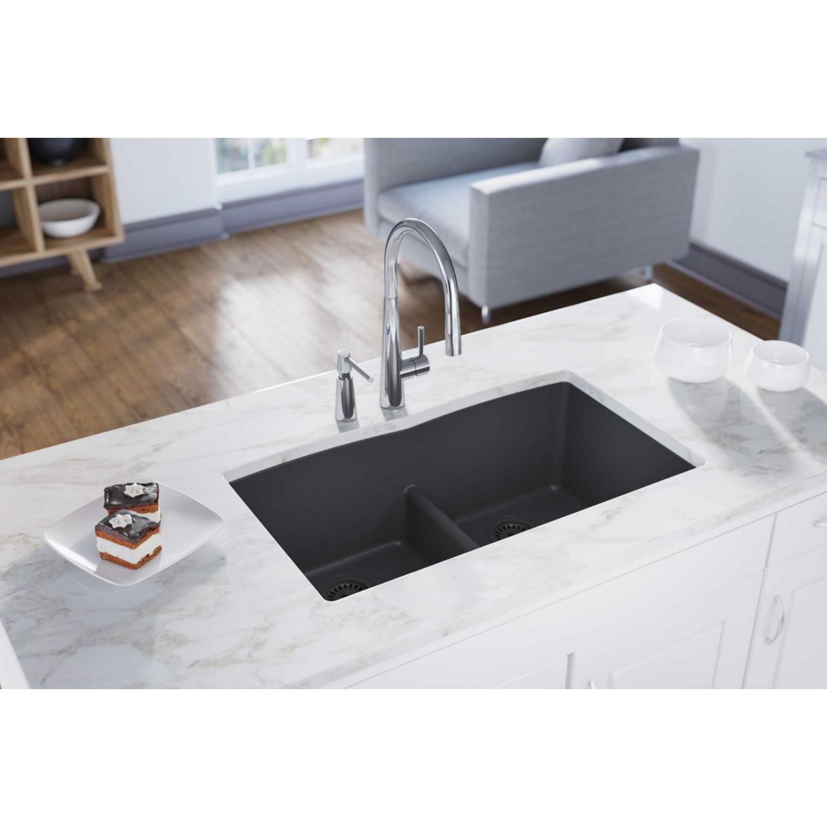 Elkay Classic 33" Quartz Kitchen Sink, 50/50 Double Bowl, Dusk Gray, ELGDULB3322GY0 - The Sink Boutique