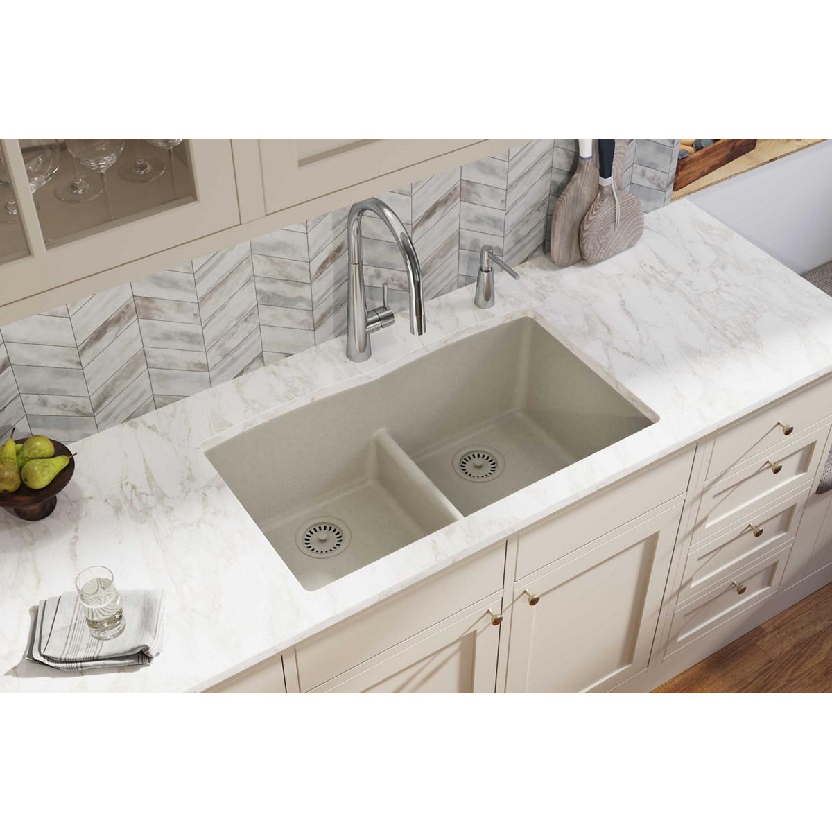 Elkay Classic 33" Quartz Kitchen Sink, 50/50 Double Bowl, Putty, ELGDULB3322PT0 - The Sink Boutique