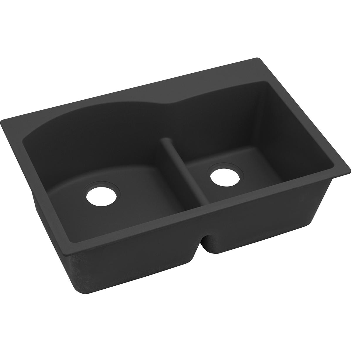 Alternate Image for Elkay Classic 33" Quartz Kitchen Sink, 55/45 Double Bowl, Black, Pre-scored for up to 4 Faucet Hole, ELGH3322RBK0