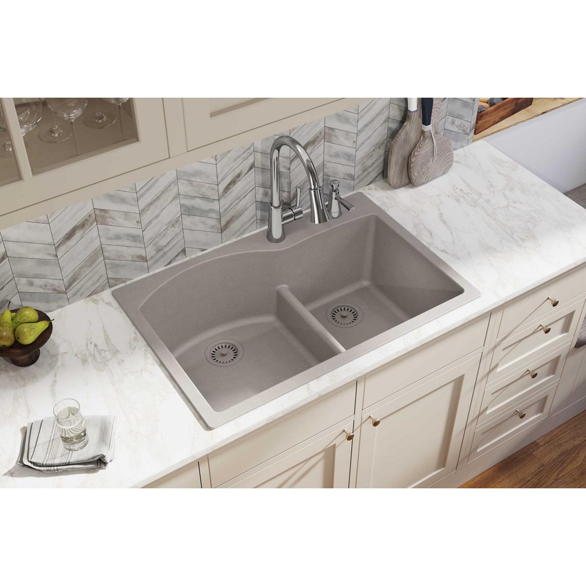 Elkay Classic 33" Quartz Kitchen Sink, 55/45 Double Bowl, Greige, ELGH3322RGR0 - The Sink Boutique