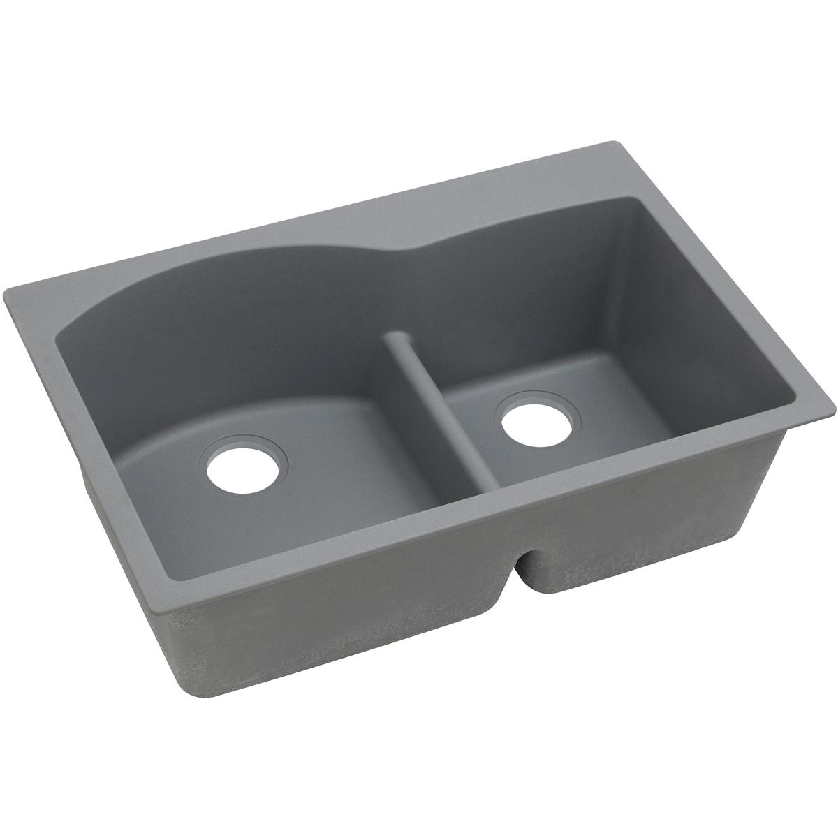 Alternate Image for Elkay Classic 33" Quartz Kitchen Sink, 55/45 Double Bowl, Greystone, Pre-scored for up to 4 Faucet Hole, ELGH3322RGS0