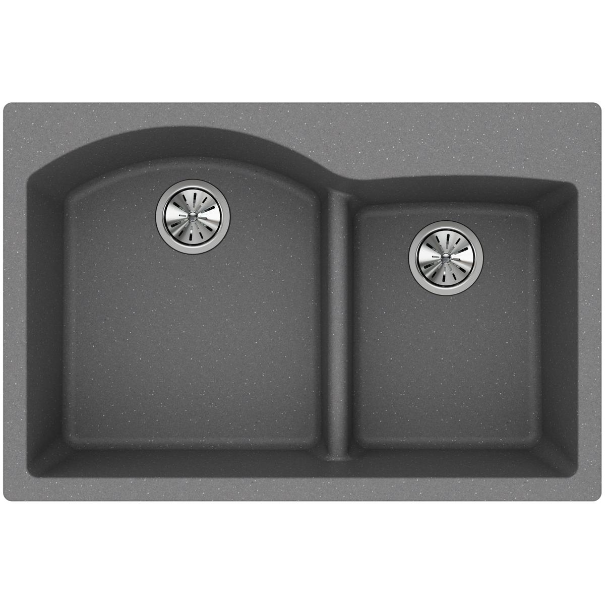 Elkay Classic 33" Quartz Kitchen Sink, 55/45 Double Bowl, Greystone, ELGH3322RGS0