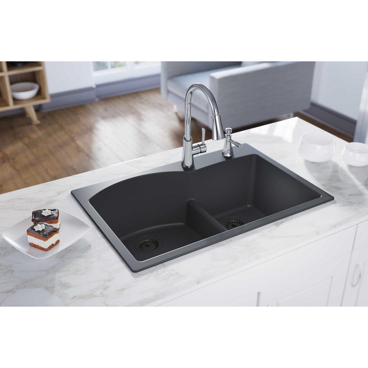 Elkay Classic 33" Quartz Kitchen Sink, 55/45 Double Bowl, Dusk Gray, ELGH3322RGY0 - The Sink Boutique