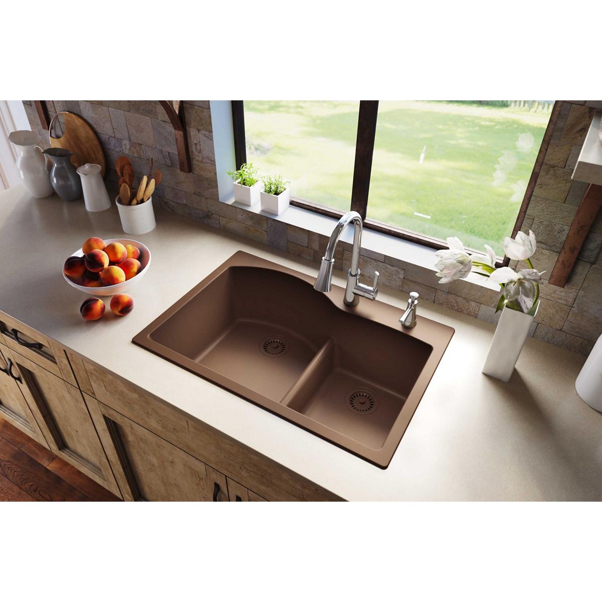 Elkay Classic 33" Quartz Kitchen Sink, 55/45 Double Bowl, Mocha, ELGH3322RMC0 - The Sink Boutique
