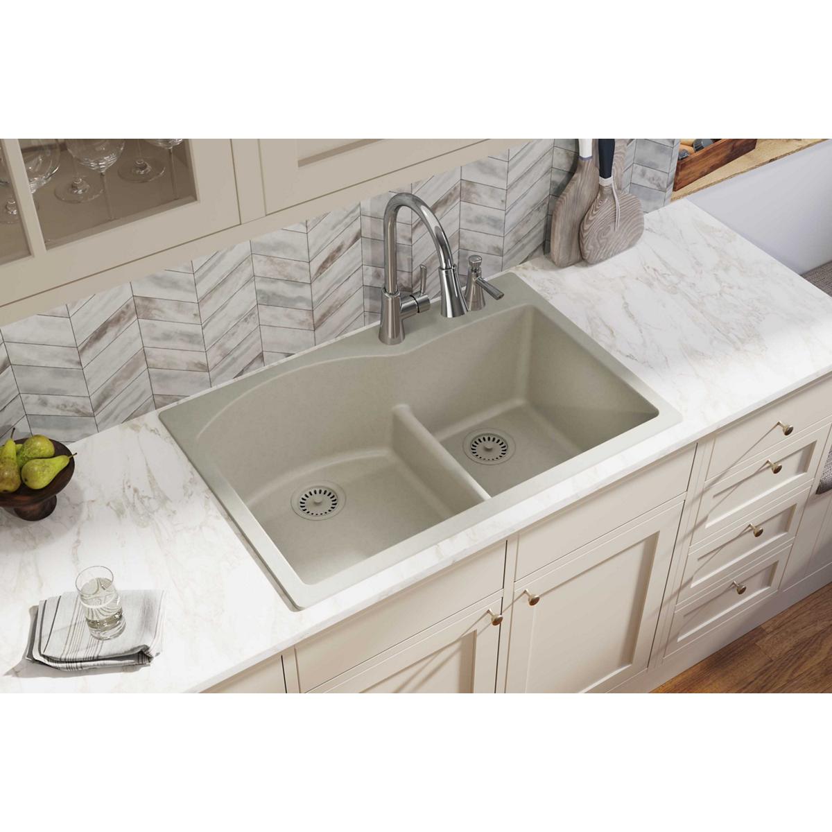 Elkay Classic 33" Quartz Kitchen Sink, 55/45 Double Bowl, Putty, ELGH3322RPT0 - The Sink Boutique