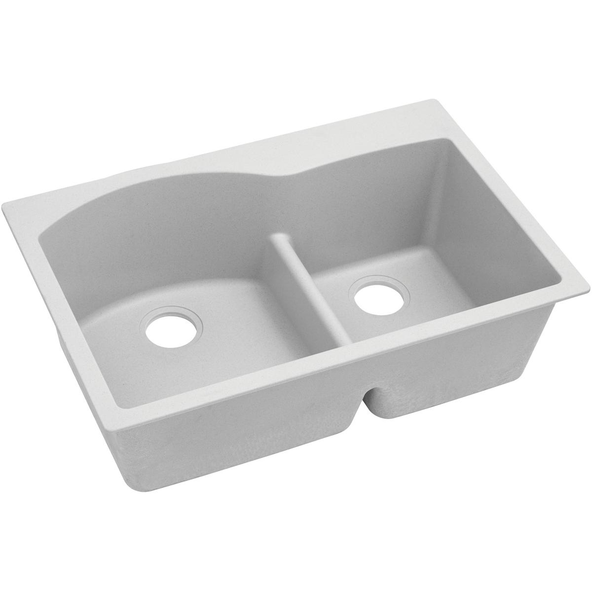 Alternate Image for Elkay Classic 33" Quartz Kitchen Sink, 55/45 Double Bowl, White, Pre-scored for up to 4 Faucet Hole, ELGH3322RWH0