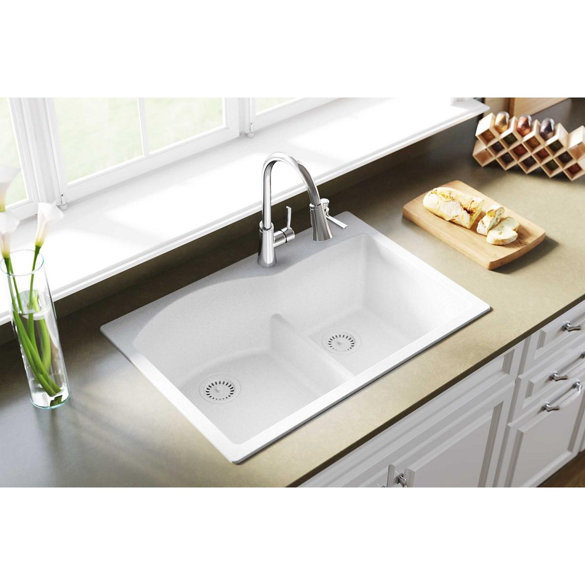 Elkay Classic 33" Quartz Kitchen Sink, 55/45 Double Bowl, White, ELGH3322RWH0 - The Sink Boutique
