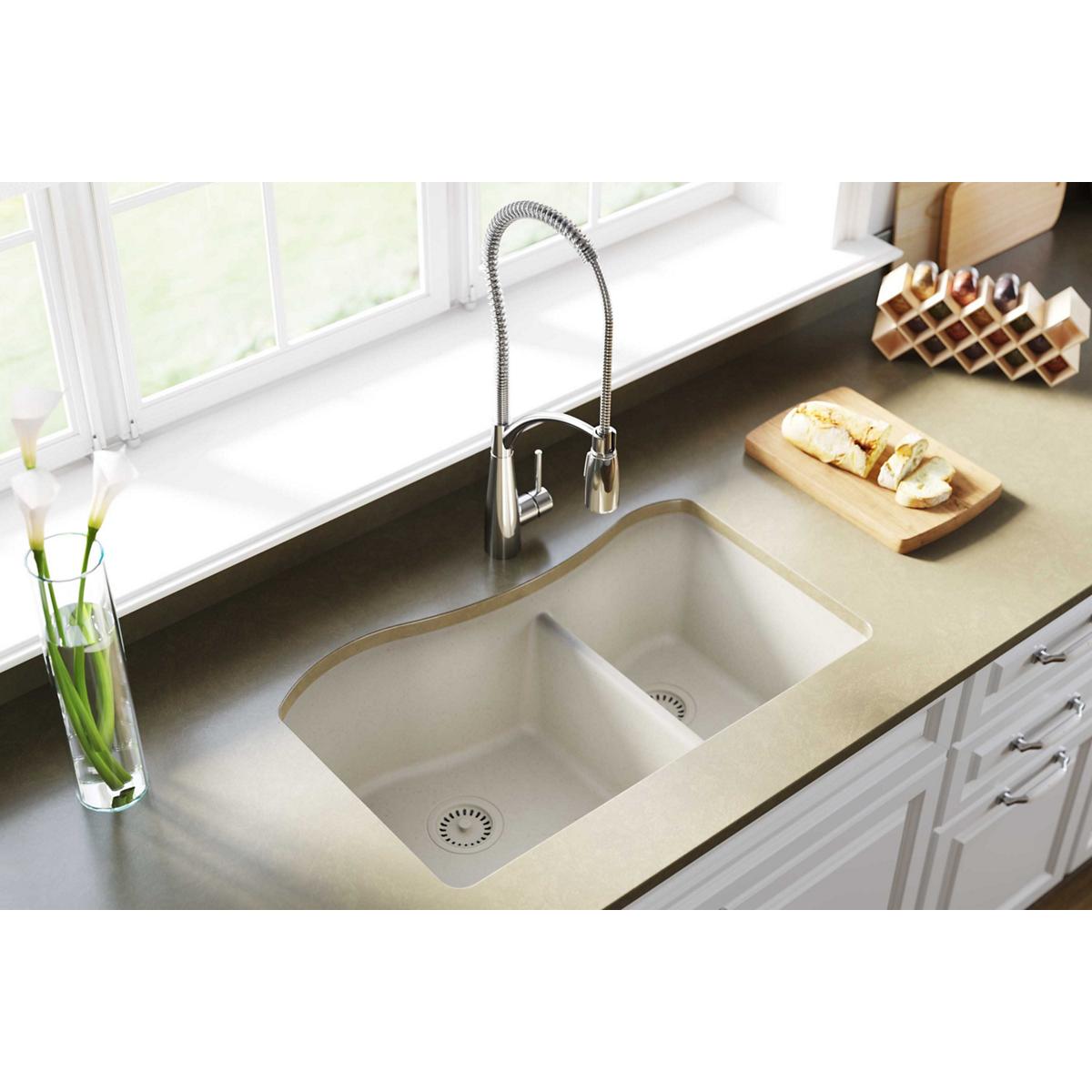 Alternate Image for Elkay Classic 33" Quartz Kitchen Sink, 60/40 Double Bowl, Bisque, ELGHU3220RBQ0