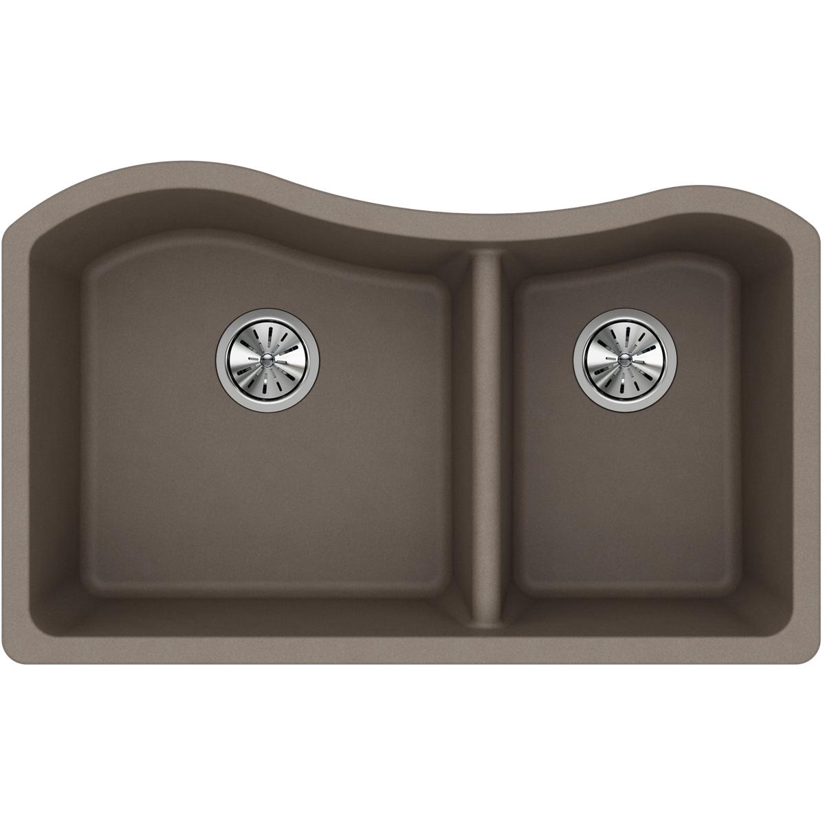 Elkay Classic 33" Quartz Kitchen Sink, 60/40 Double Bowl, Greige, ELGHU3220RGR0