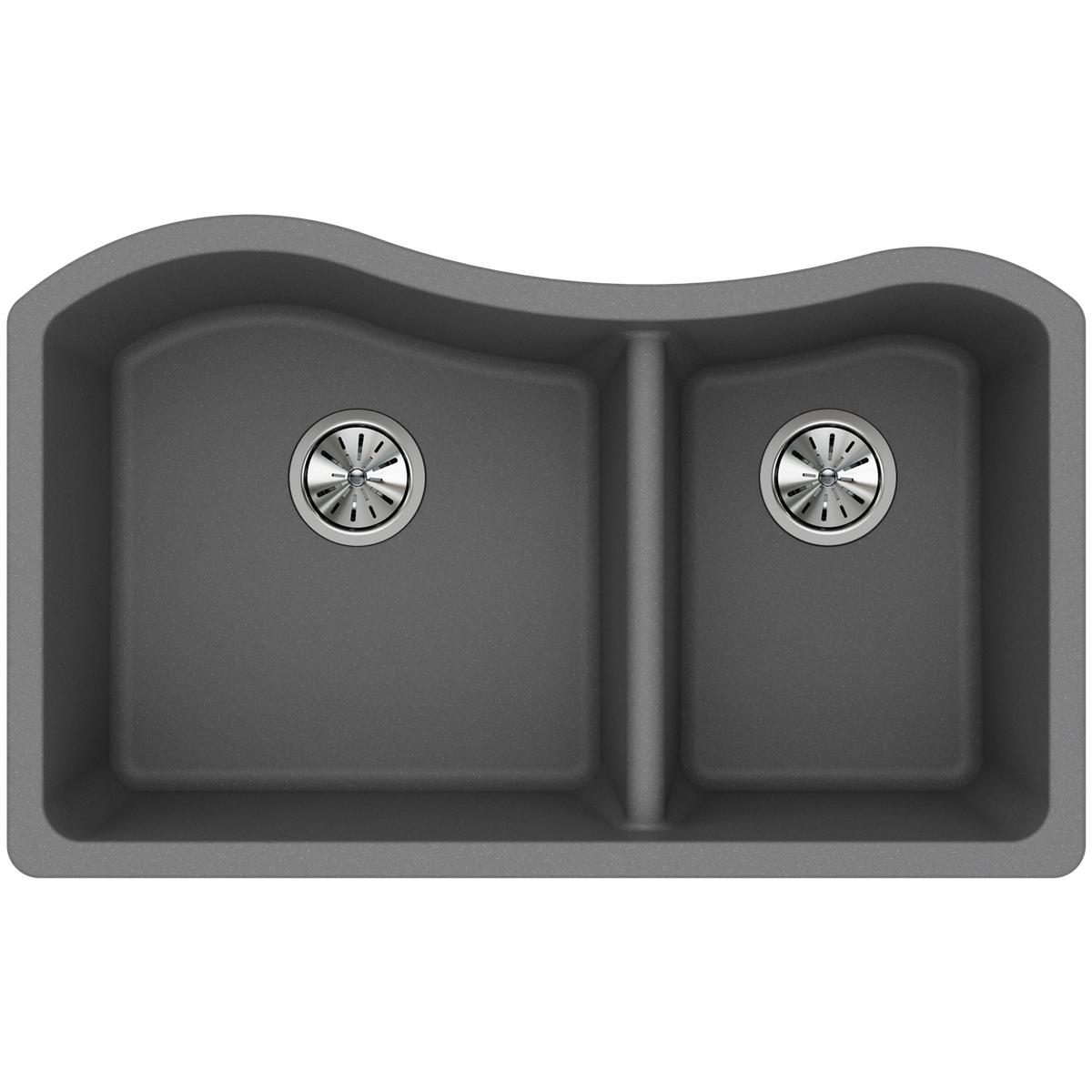 Elkay Classic 33" Quartz Kitchen Sink, 60/40 Double Bowl, Greystone, ELGHU3220RGS0
