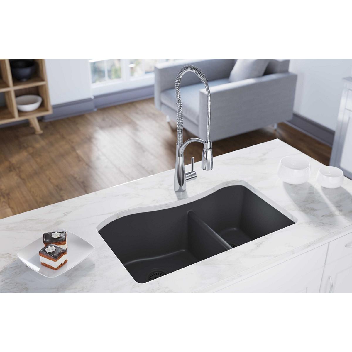 Elkay Classic 33" Quartz Kitchen Sink, 60/40 Double Bowl, Dusk Gray, ELGHU3220RGY0 - The Sink Boutique
