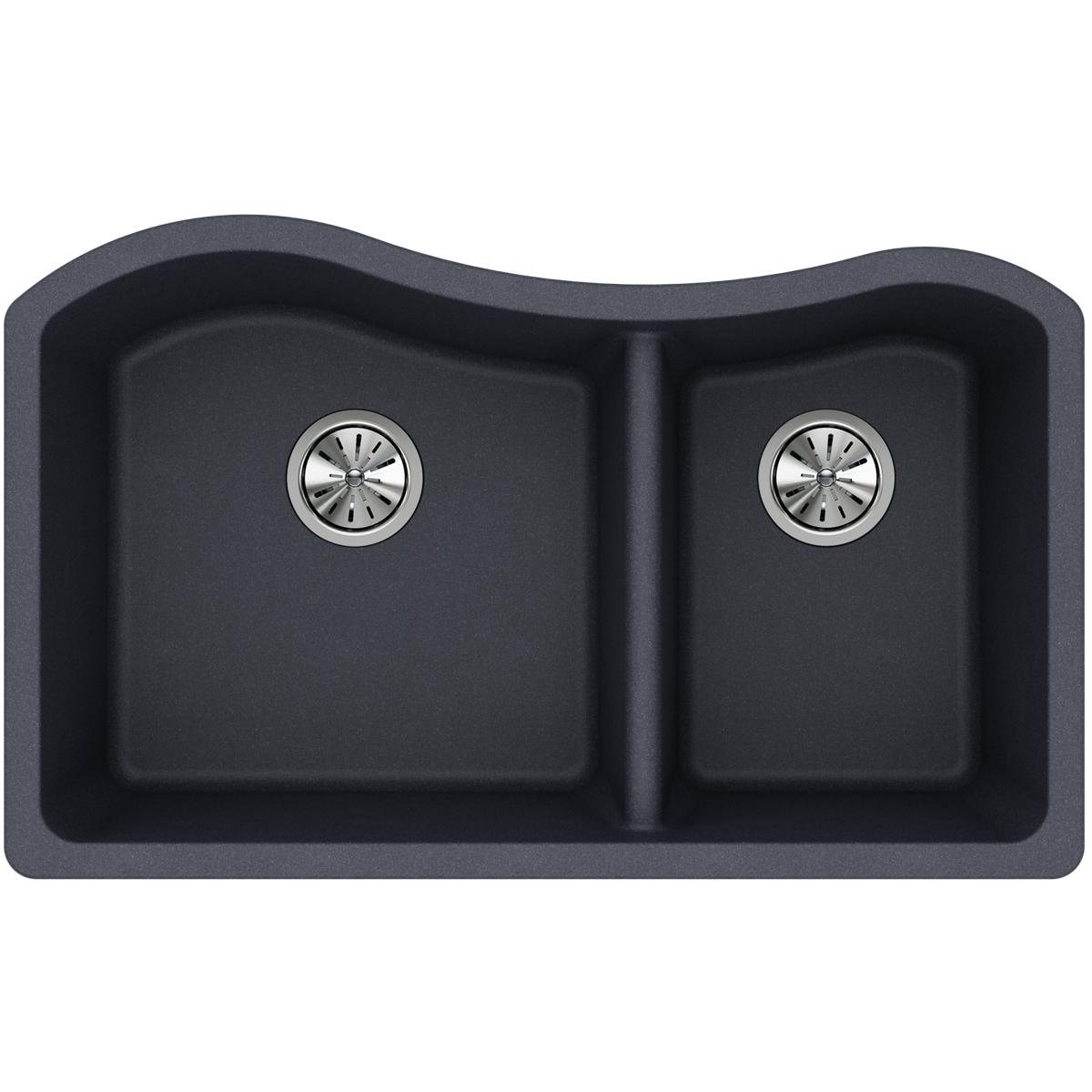 Elkay Classic 33" Quartz Kitchen Sink, 60/40 Double Bowl, Dusk Gray, ELGHU3220RGY0