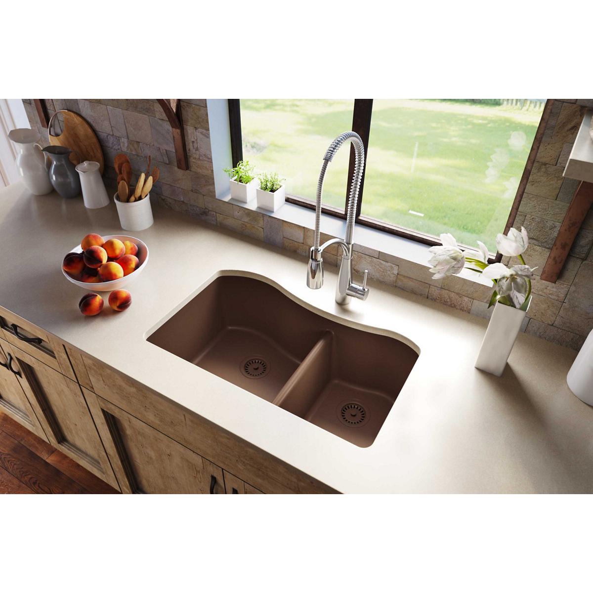 Elkay Classic 33" Quartz Kitchen Sink, 60/40 Double Bowl, Mocha, ELGHU3220RMC0 - The Sink Boutique