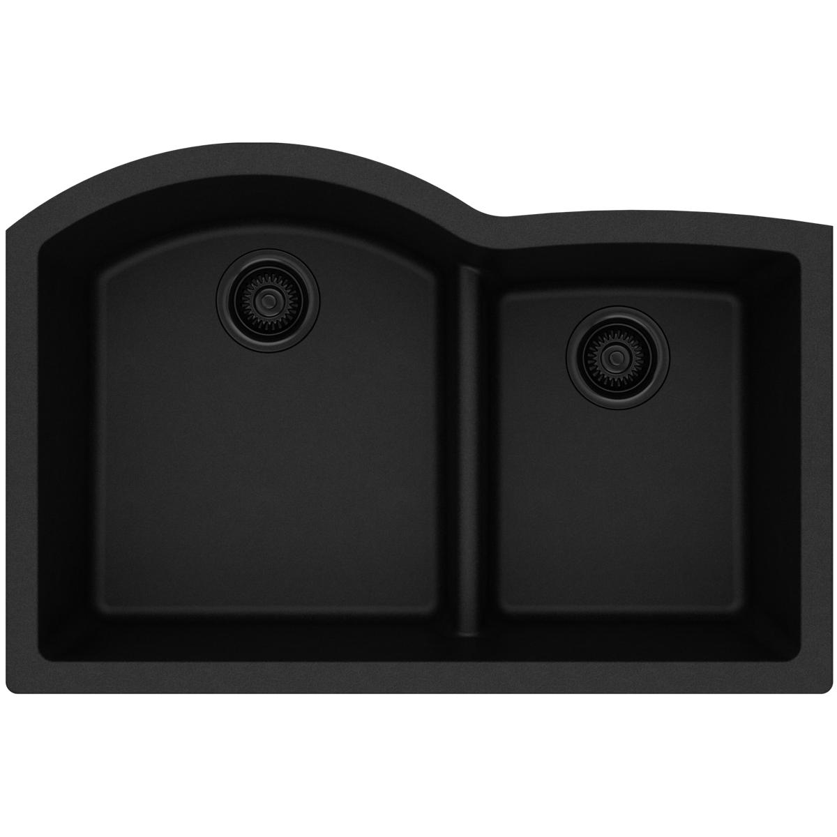Elkay Classic 33" Quartz Kitchen Sink, 55/45 Double Bowl, Black, ELGHU3322RBK0