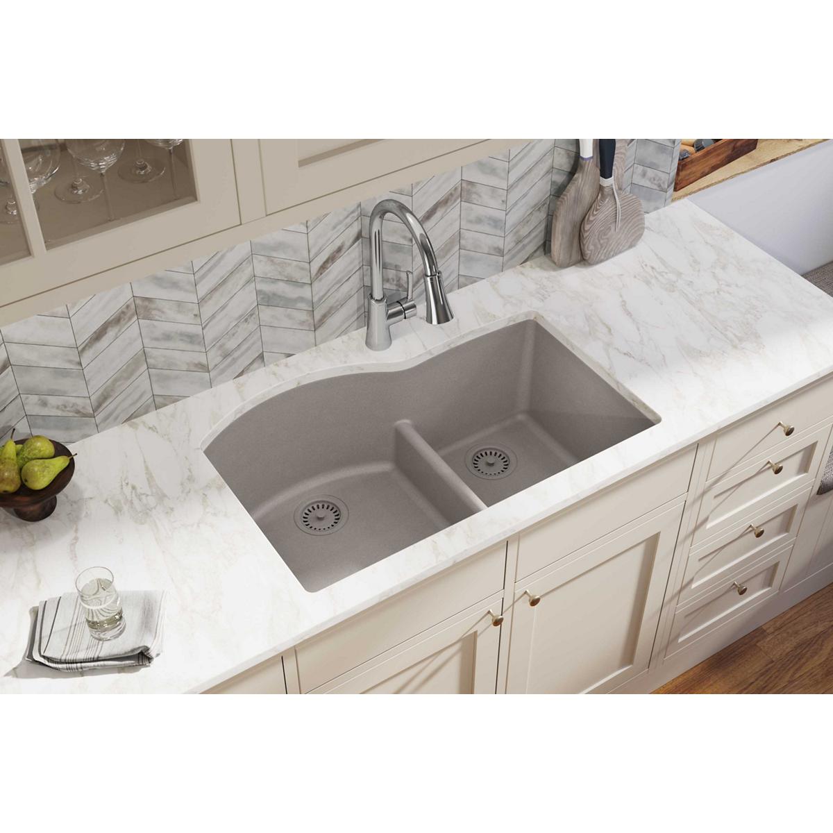 Elkay Classic 33" Quartz Kitchen Sink, 55/45 Double Bowl, Greige, ELGHU3322RGR0 - The Sink Boutique