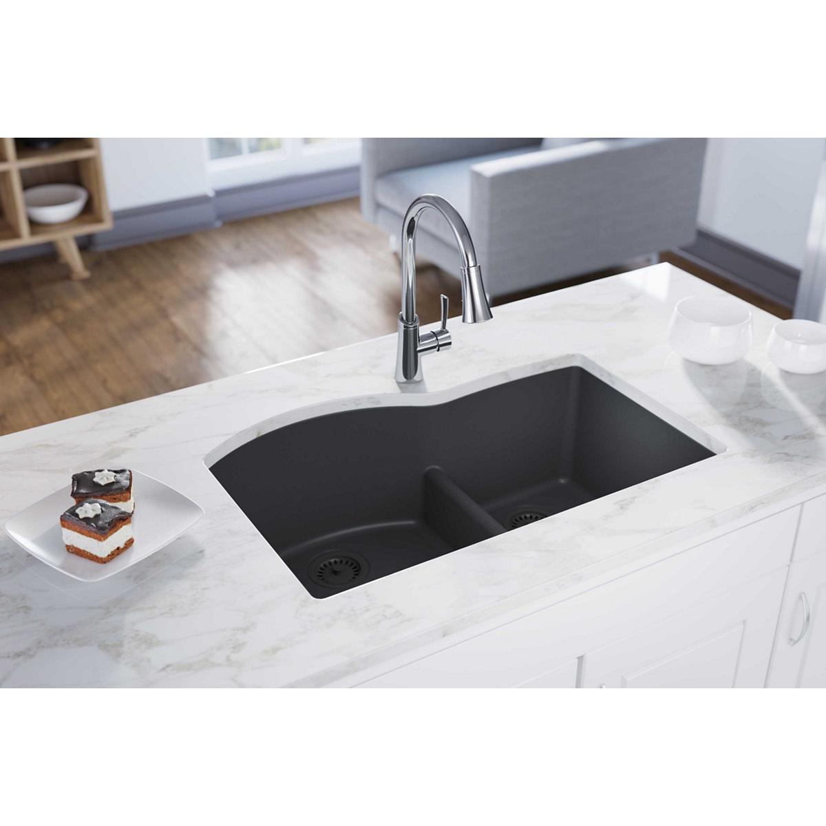 Elkay Classic 33" Quartz Kitchen Sink, 55/45 Double Bowl, Dusk Gray, ELGHU3322RGY0 - The Sink Boutique
