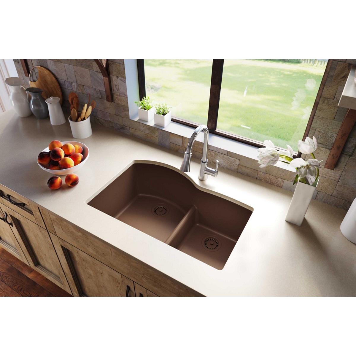 Elkay Classic 33" Quartz Kitchen Sink, 55/45 Double Bowl, Mocha, ELGHU3322RMC0 - The Sink Boutique