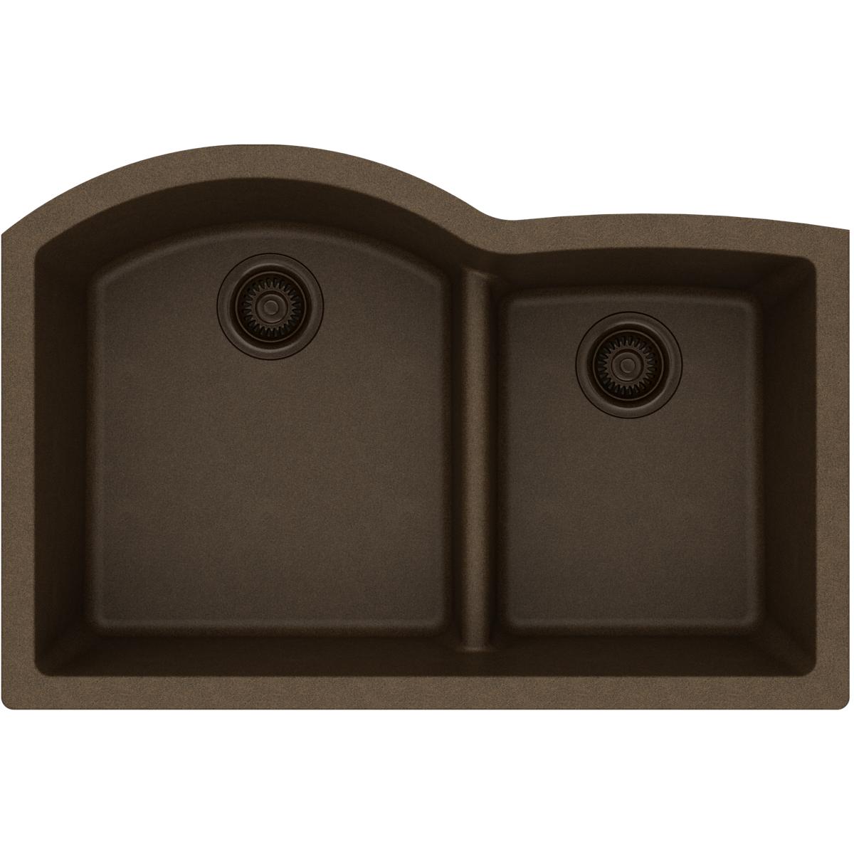 Elkay Classic 33" Quartz Kitchen Sink, 55/45 Double Bowl, Mocha, ELGHU3322RMC0