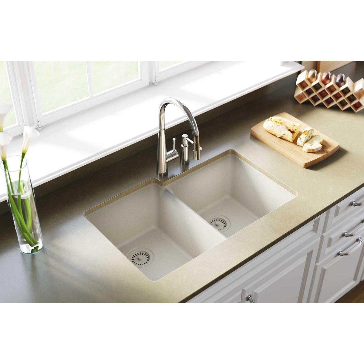 Alternate Image for Elkay Classic 33" Quartz Kitchen Sink, 50/50 Double Bowl, Bisque, ELGU250RBQ0