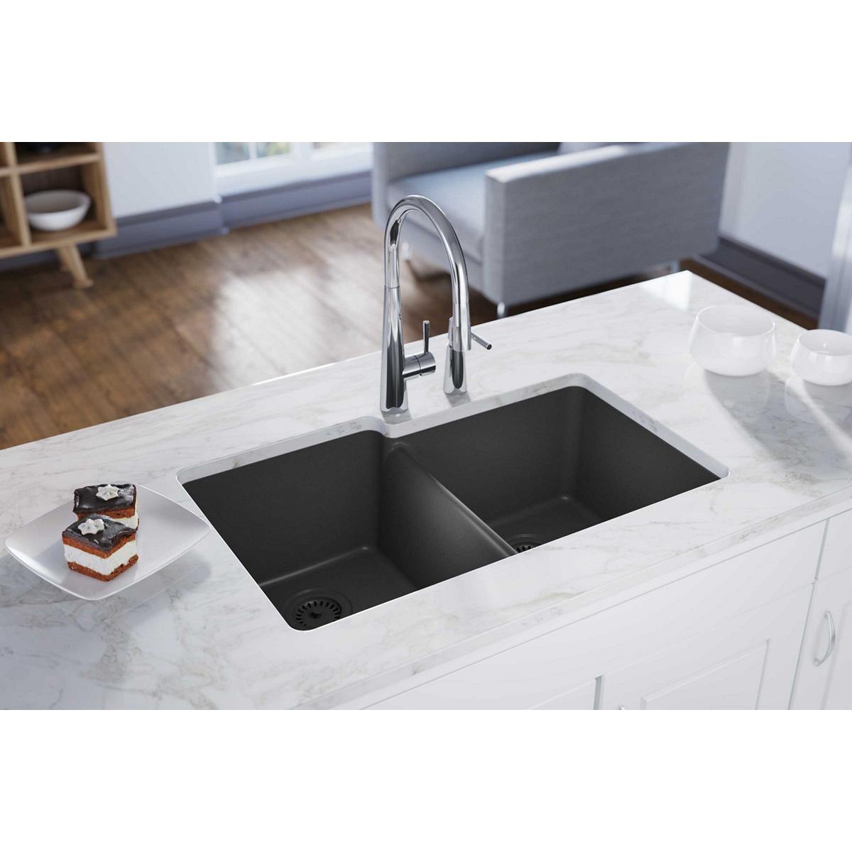 Elkay Classic 33" Quartz Kitchen Sink, 50/50 Double Bowl, Dusk Gray, ELGU250RGY0 - The Sink Boutique