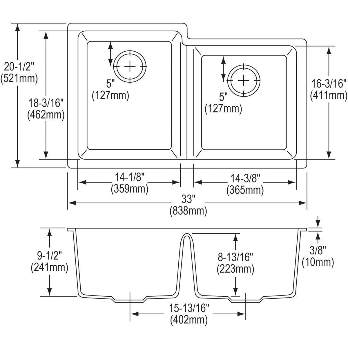 Alternate Image for Elkay Classic 33" Quartz Kitchen Sink, 50/50 Double Bowl, Bisque, ELGU250RBQ0