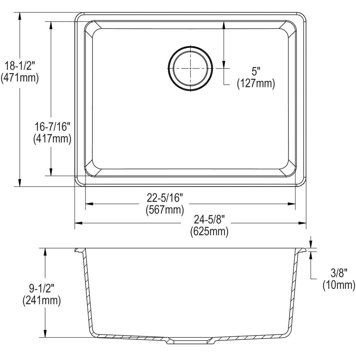 Alternate Image for Elkay Classic 25" Quartz Kitchen Sink, Bisque, ELGU2522BQ0