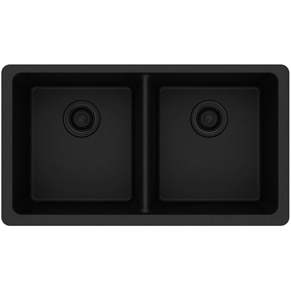 Elkay Classic 33" Quartz Kitchen Sink, 50/50 Double Bowl, Black, ELGU3322BK0