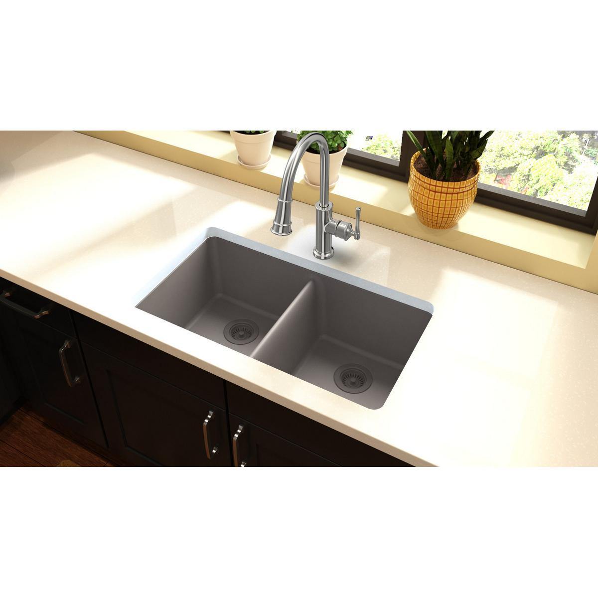 Elkay Classic 33" Quartz Kitchen Sink, 50/50 Double Bowl, Greige, ELGU3322GR0 - The Sink Boutique