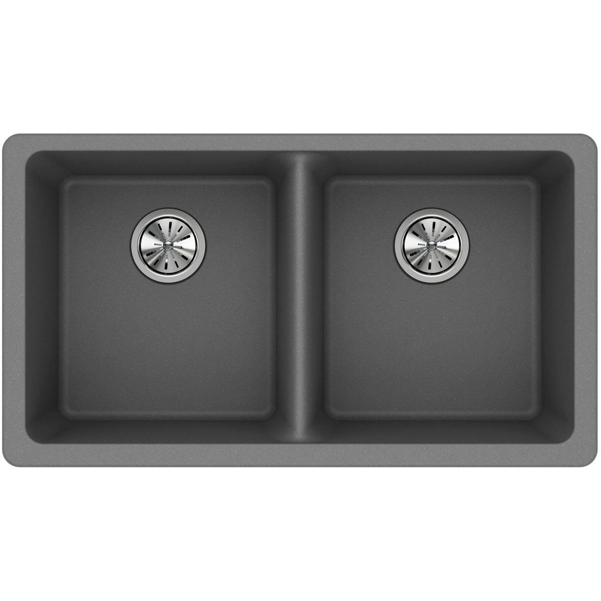 Elkay Classic 33" Quartz Kitchen Sink, 50/50 Double Bowl, Greystone, ELGU3322GS0