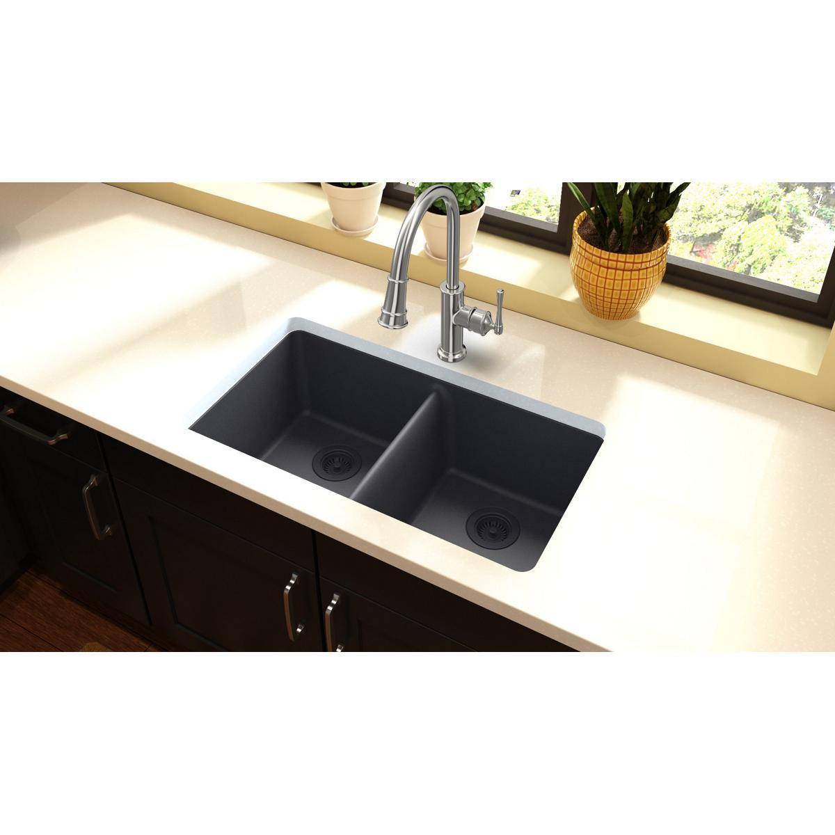 Elkay Classic 33" Quartz Kitchen Sink, 50/50 Double Bowl, Dusk Gray, ELGU3322GY0 - The Sink Boutique