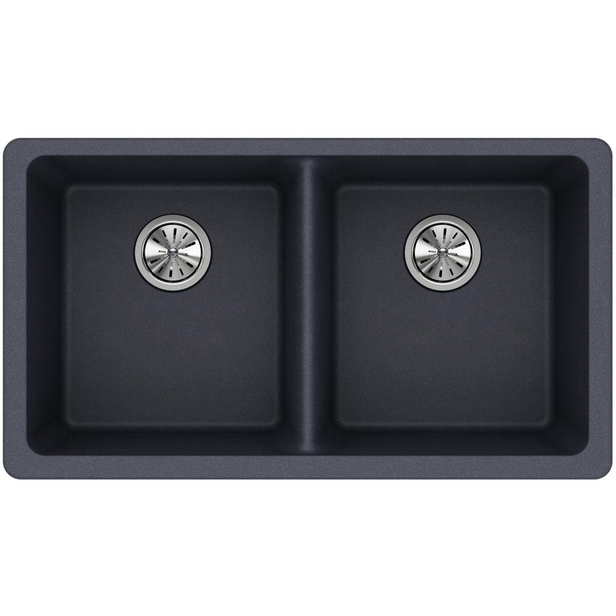 Elkay Classic 33" Quartz Kitchen Sink, 50/50 Double Bowl, Dusk Gray, ELGU3322GY0
