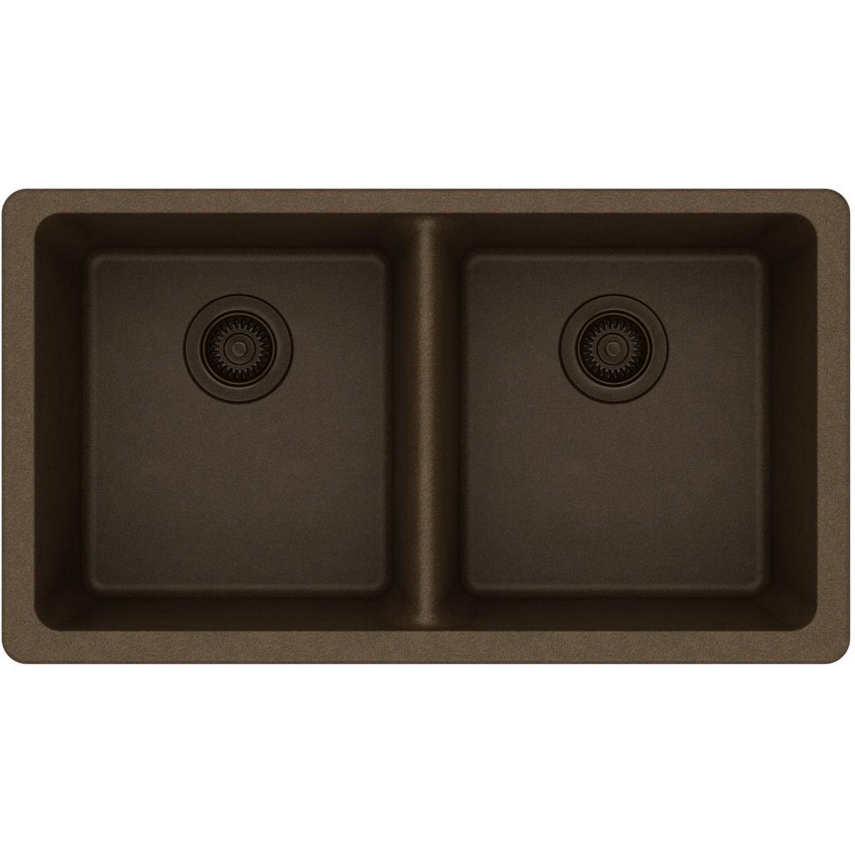 Elkay Classic 33" Quartz Kitchen Sink, 50/50 Double Bowl, Mocha, ELGU3322MC0