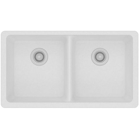Elkay Classic 33" Quartz Kitchen Sink, 50/50 Double Bowl, White, ELGU3322WH0