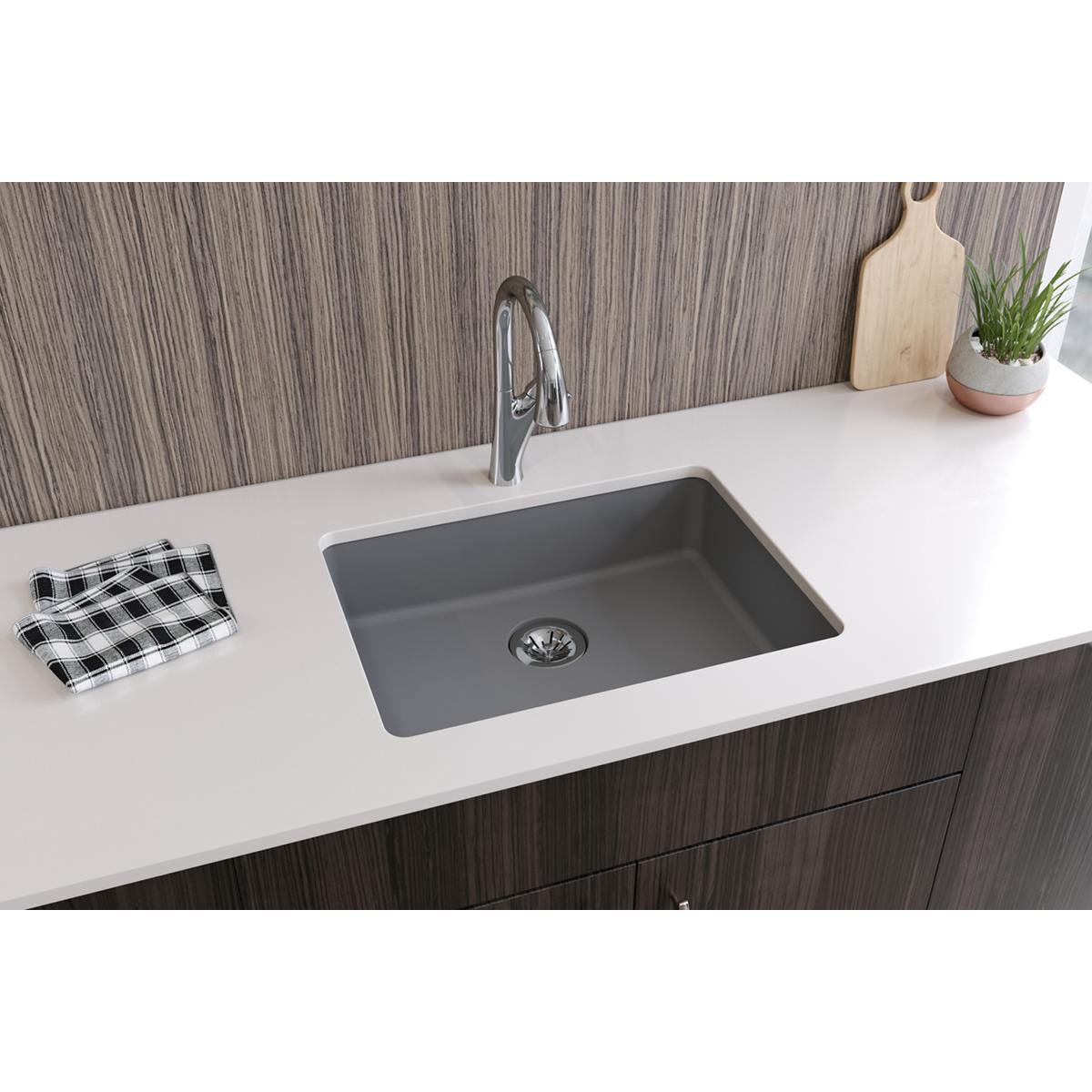 Elkay Classic 25" Quartz Kitchen Sink, Greystone, ELGUAD2519PDGS0 - The Sink Boutique