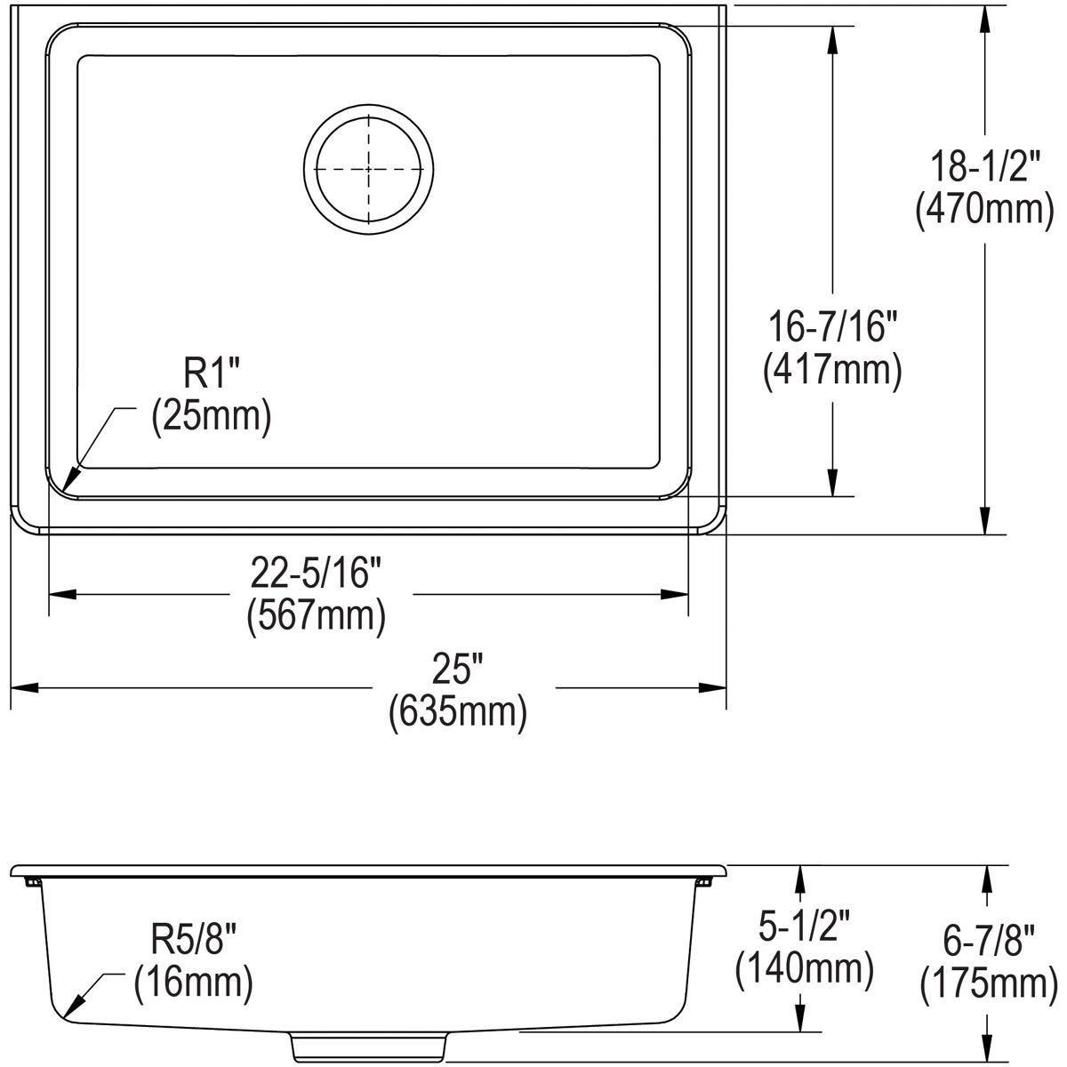 Alternate Image for Elkay Classic 25" Quartz Kitchen Sink, Greystone, ELGUAD2519PDGS0