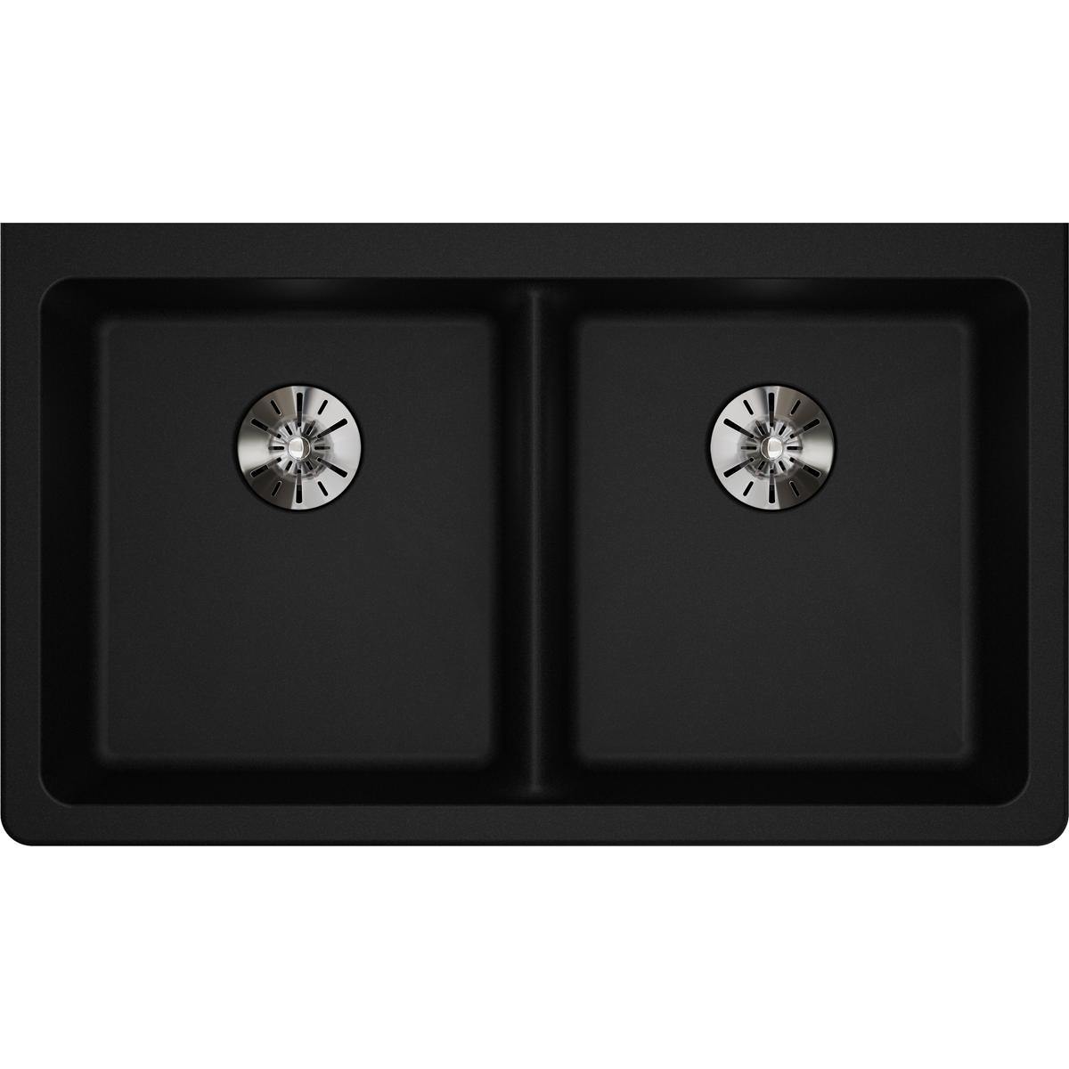 Elkay Classic 33" Quartz Kitchen Sink, 50/50 Double Bowl, Black, ELGUAD3319PDBK0