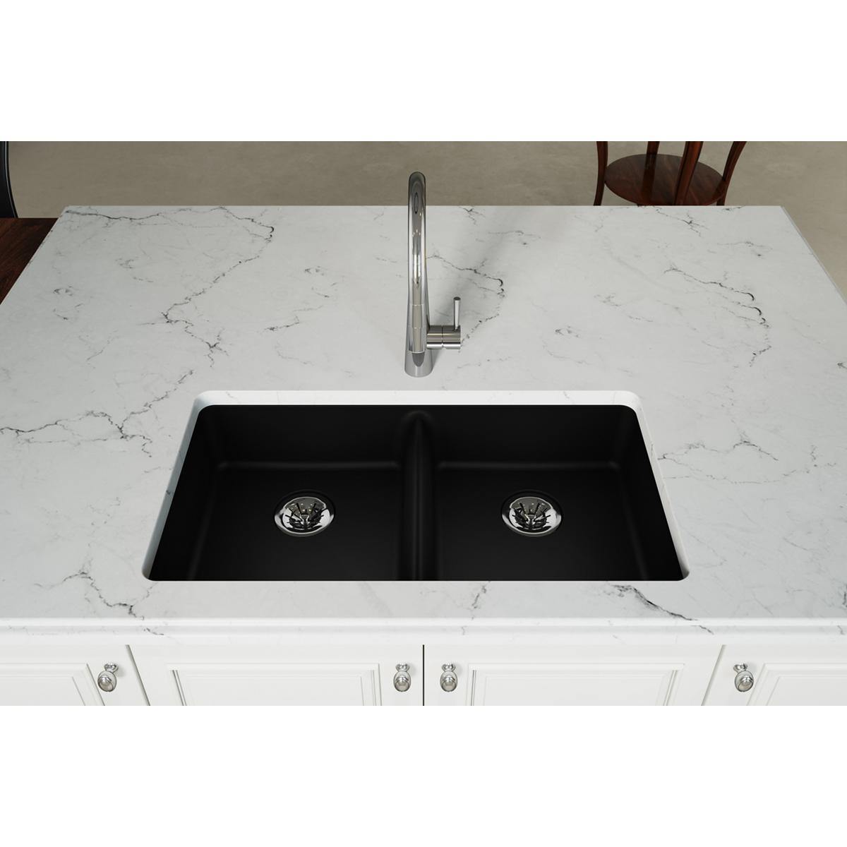 Elkay Classic 33" Quartz Kitchen Sink, 50/50 Double Bowl, Black, ELGUAD3319PDBK0 - The Sink Boutique