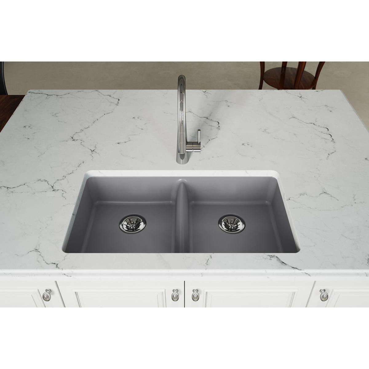 Elkay Classic 33" Quartz Kitchen Sink, 50/50 Double Bowl, Greystone, ELGUAD3319PDGS0 - The Sink Boutique
