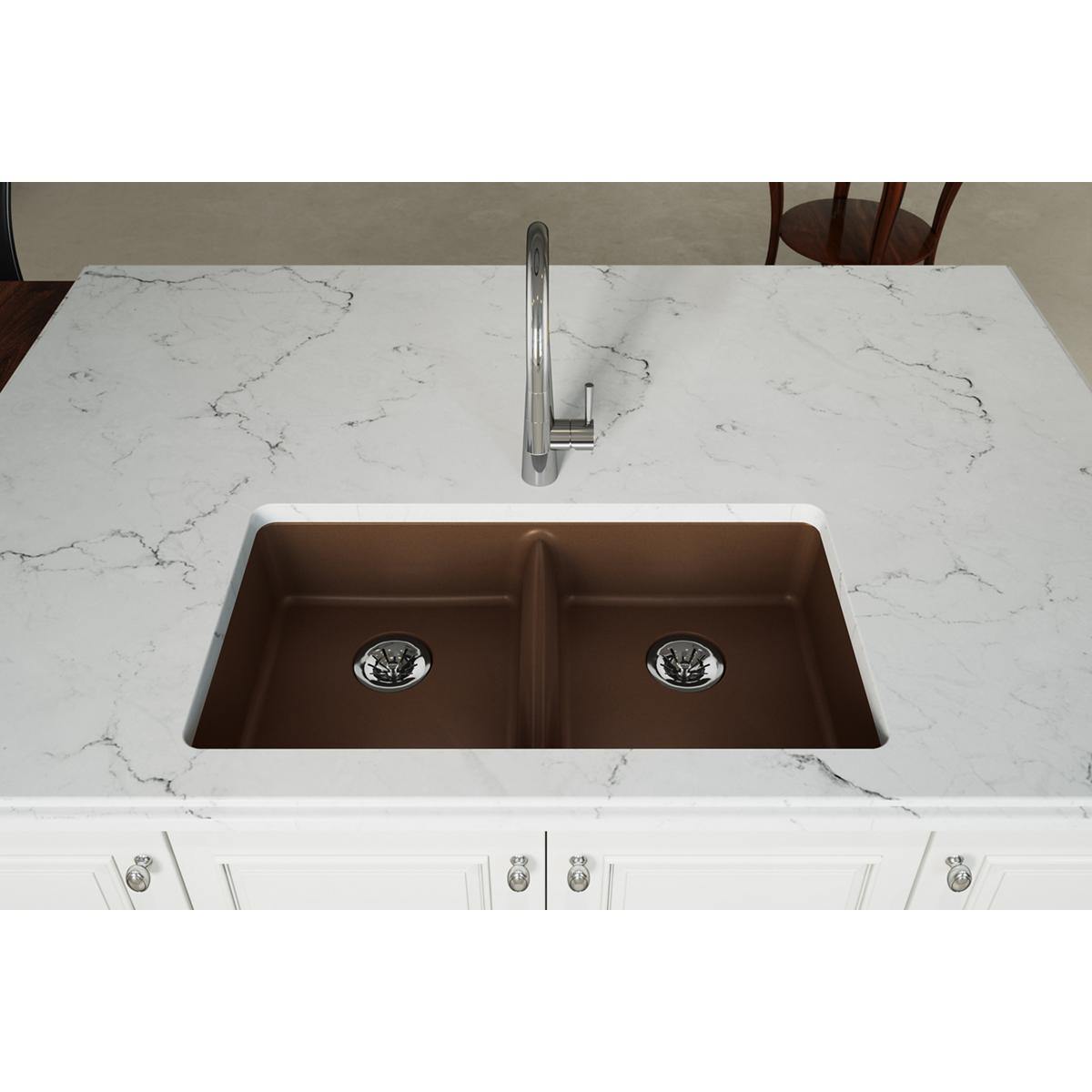 Elkay Classic 33" Quartz Kitchen Sink, 50/50 Double Bowl, Mocha, ELGUAD3319PDMC0 - The Sink Boutique