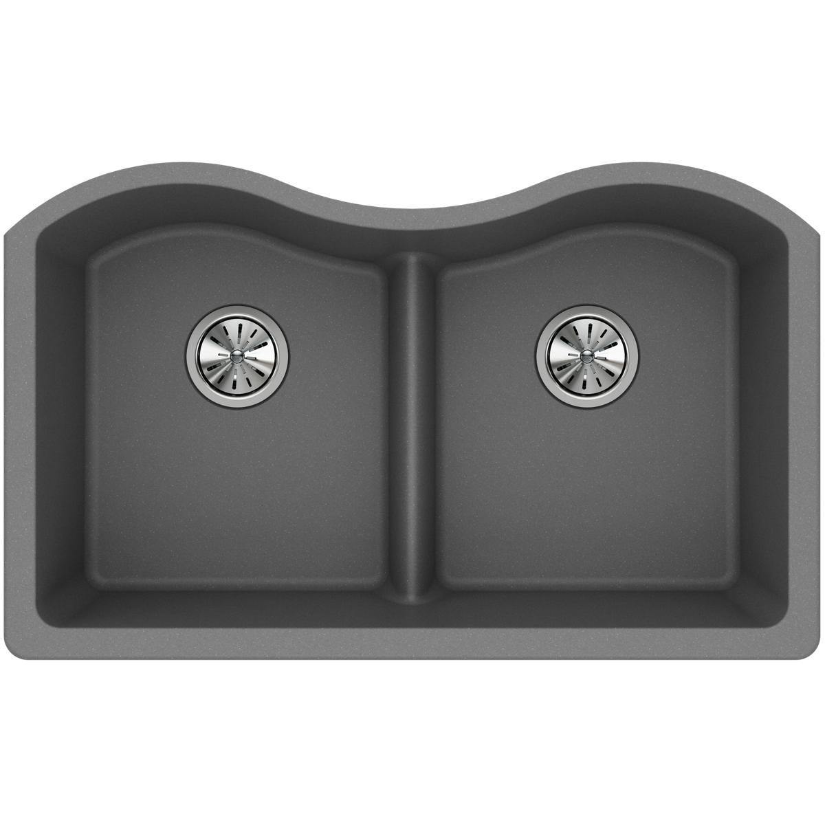 Elkay Classic 33" Quartz Kitchen Sink, 50/50 Double Bowl, Greystone, ELGULB3322GS0