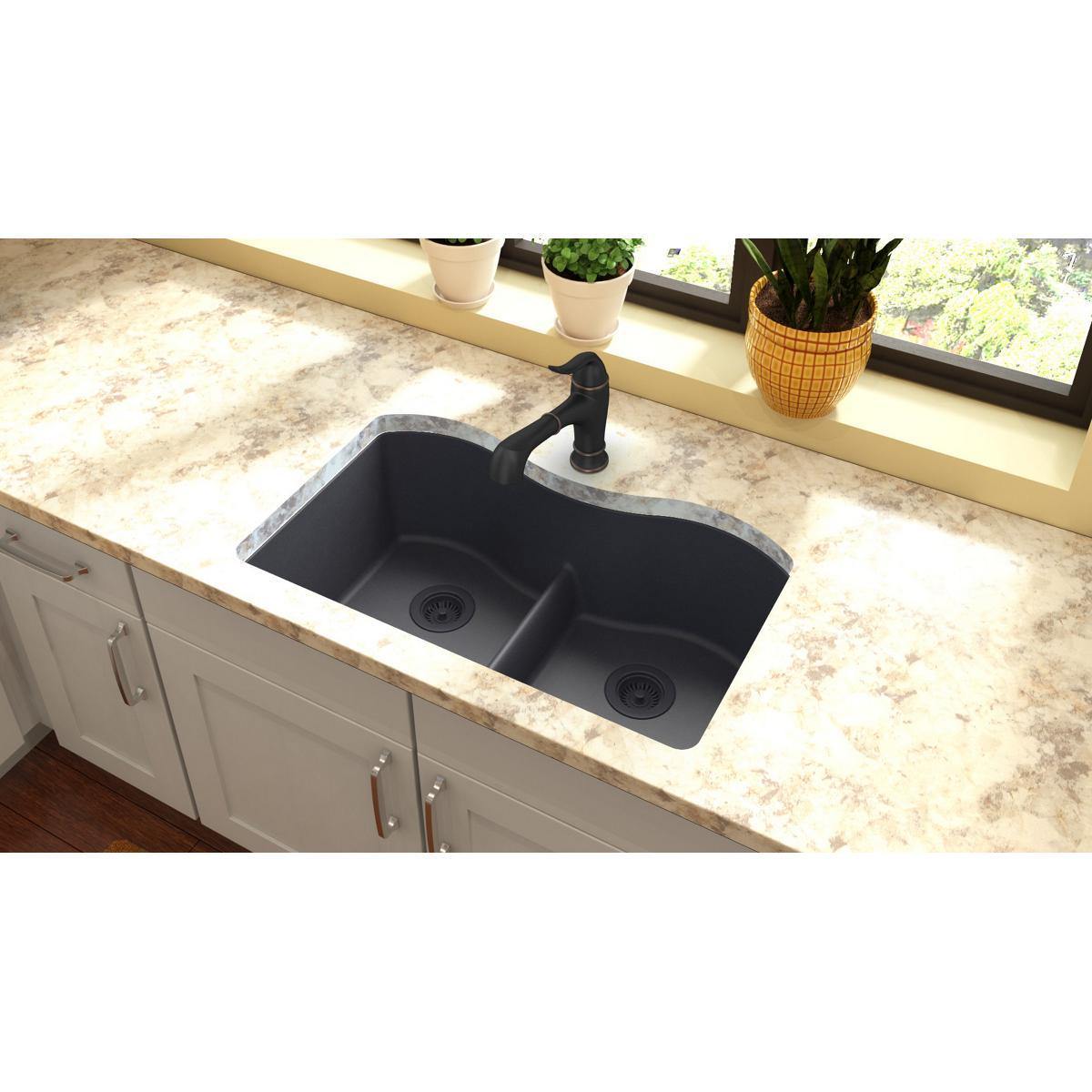 Alternate Image for Elkay Classic 33" Quartz Kitchen Sink, 50/50 Double Bowl, Dusk Gray, ELGULB3322GY0